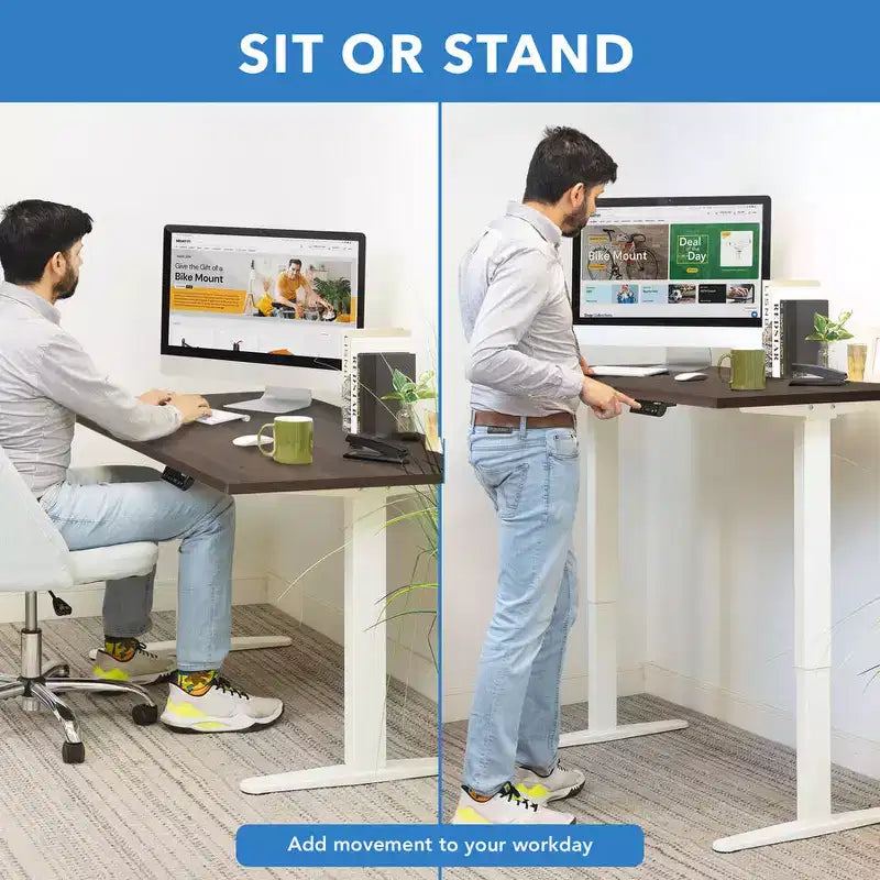 Mount-It! Bureau électrique assis-debout à double moteur avec plateau de 55", Adrift et blanc