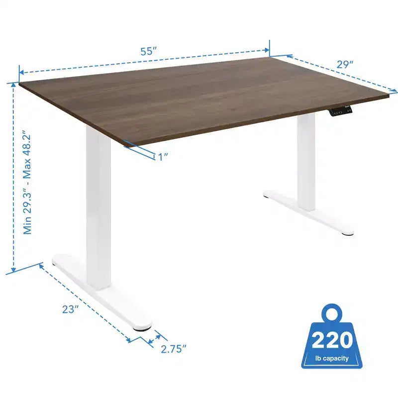 Mount-It! Bureau électrique assis-debout à double moteur avec plateau de 55", Adrift et blanc