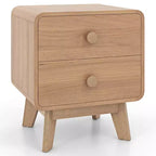 Costway 1/2 PCS Table de Chevet Moderne à 2 Tiroirs avec Pieds en Bois d'Hévéa Massif Marron
