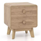 Costway 1/2 PCS Table de Chevet Moderne à 2 Tiroirs avec Pieds en Bois d'Hévéa Massif Marron