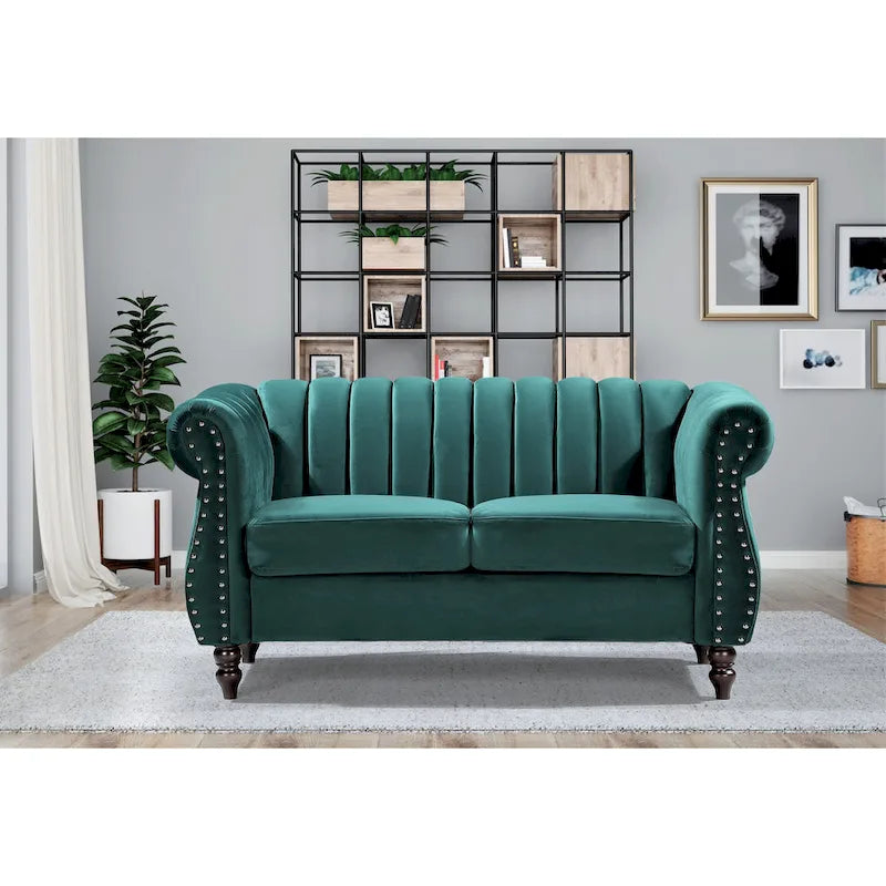 Causeuse Charlot en velours Chesterfield à bras roulés
