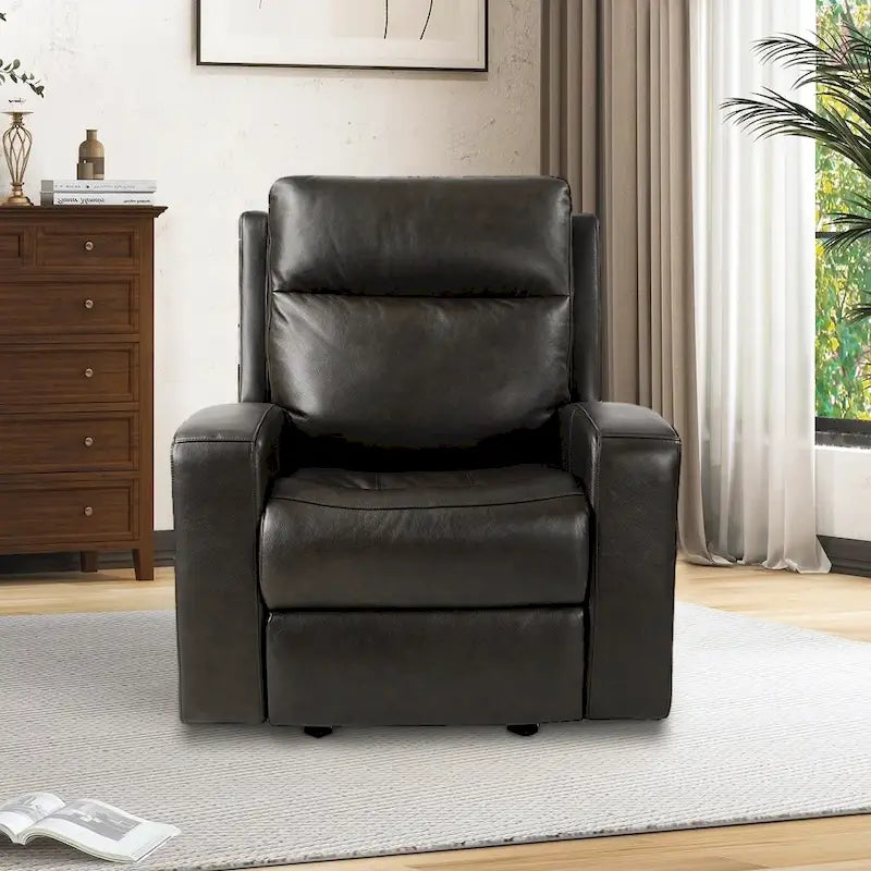 Fauteuil inclinable électrique en cuir pleine fleur de 37 po de large, avec fonction de glisse et de bascule, sièges de cinéma maison avec port de charge USB