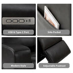 Fauteuil inclinable électrique en cuir pleine fleur de 37 po de large, avec fonction de glisse et de bascule, sièges de cinéma maison avec port de charge USB