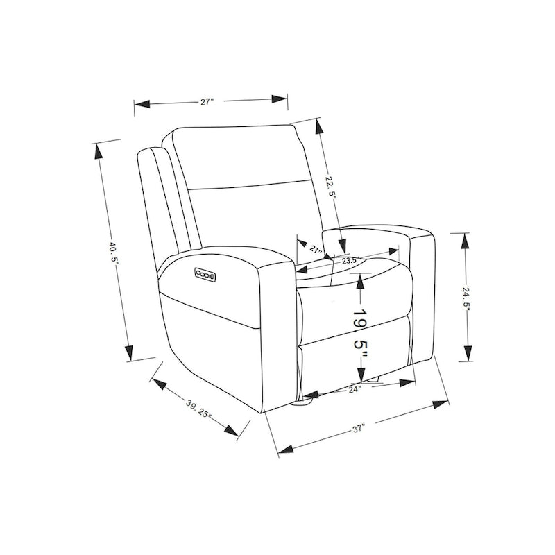 Fauteuil inclinable électrique en cuir pleine fleur de 37 po de large, avec fonction de glisse et de bascule, sièges de cinéma maison avec port de charge USB