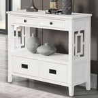 Table console de 36 po en pin de style rustique pour entrée de canapé avec 4 tiroirs et 1 étagère de rangement