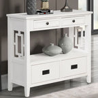 Table console de 36 po en pin de style rustique pour entrée de canapé avec 4 tiroirs et 1 étagère de rangement