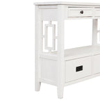 Table console de 36 po en pin de style rustique pour entrée de canapé avec 4 tiroirs et 1 étagère de rangement