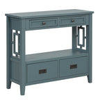 Table console de 36 po en pin de style rustique pour entrée de canapé avec 4 tiroirs et 1 étagère de rangement