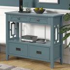 Table console de 36 po en pin de style rustique pour entrée de canapé avec 4 tiroirs et 1 étagère de rangement