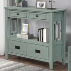 Table console de 36 po en pin de style rustique pour entrée de canapé avec 4 tiroirs et 1 étagère de rangement
