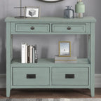 Table console de 36 po en pin de style rustique pour entrée de canapé avec 4 tiroirs et 1 étagère de rangement