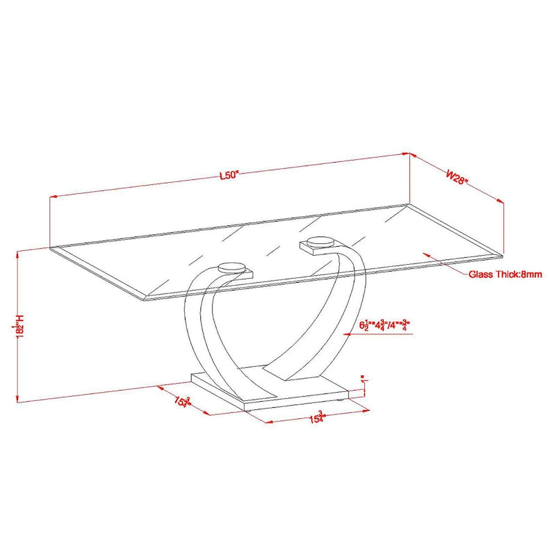 Table basse contemporaine Cres 50 pouces avec plateau en verre par