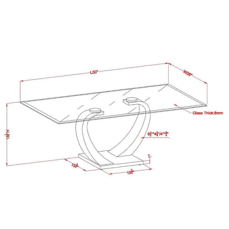 Table basse contemporaine Cres 50 pouces avec plateau en verre par