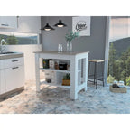 Îlot de cuisine avec quatre pieds, trois étagères
