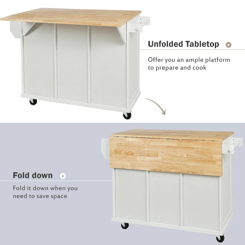 Îlot de cuisine en MDF de 53 po de largeur avec comptoir et armoire de rangement