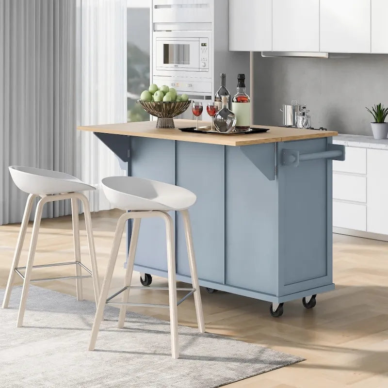 Îlot de cuisine en MDF de 53 po de largeur avec comptoir et armoire de rangement