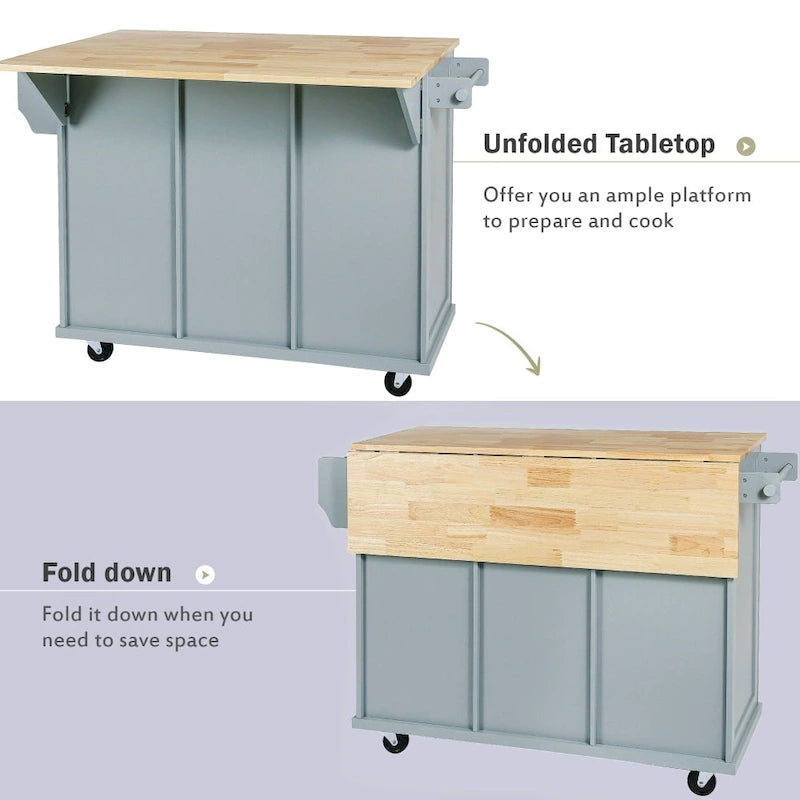 Îlot de cuisine en MDF de 53 po de largeur avec comptoir et armoire de rangement