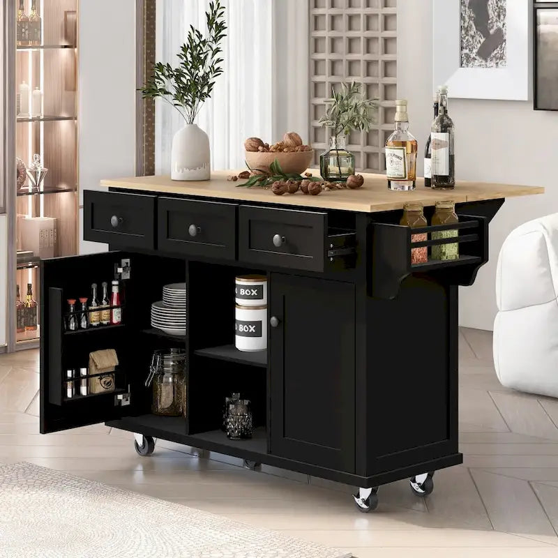 Îlot de cuisine en MDF de 53 po de largeur avec comptoir et armoire de rangement