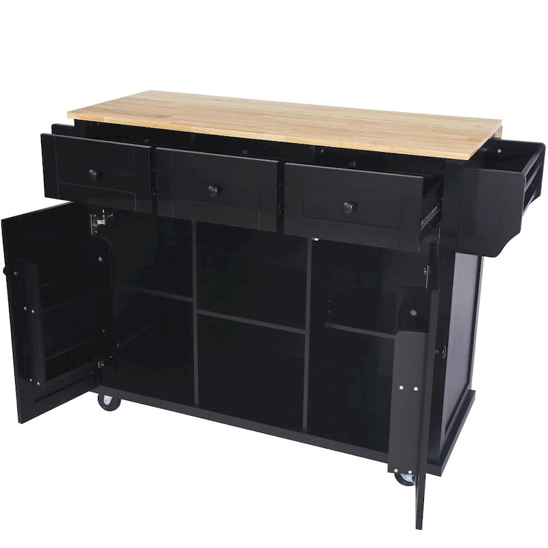Îlot de cuisine en MDF de 53 po de largeur avec comptoir et armoire de rangement