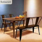 Banc de salle à manger, Banc d'entrée avec dossier, Banc de salle à manger en métal style ferme, Banc industriel du milieu du siècle pour 3 personnes, Assise en bois