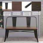 Banc de salle à manger, Banc d'entrée avec dossier, Banc de salle à manger en métal style ferme, Banc industriel du milieu du siècle pour 3 personnes, Assise en bois