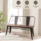 Banc de salle à manger, Banc d'entrée avec dossier, Banc de salle à manger en métal style ferme, Banc industriel du milieu du siècle pour 3 personnes, Assise en bois