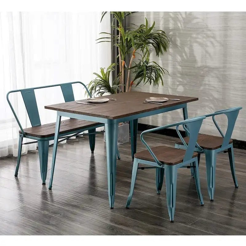Banc de salle à manger, Banc d'entrée avec dossier, Banc de salle à manger en métal style ferme, Banc industriel du milieu du siècle pour 3 personnes, Assise en bois