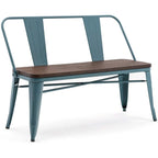 Banc de salle à manger, Banc d'entrée avec dossier, Banc de salle à manger en métal style ferme, Banc industriel du milieu du siècle pour 3 personnes, Assise en bois