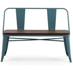 Banc de salle à manger, Banc d'entrée avec dossier, Banc de salle à manger en métal style ferme, Banc industriel du milieu du siècle pour 3 personnes, Assise en bois