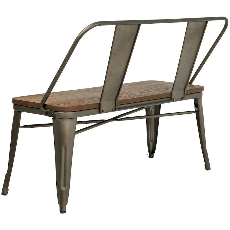 Banc de salle à manger, Banc d'entrée avec dossier, Banc de salle à manger en métal style ferme, Banc industriel du milieu du siècle pour 3 personnes, Assise en bois