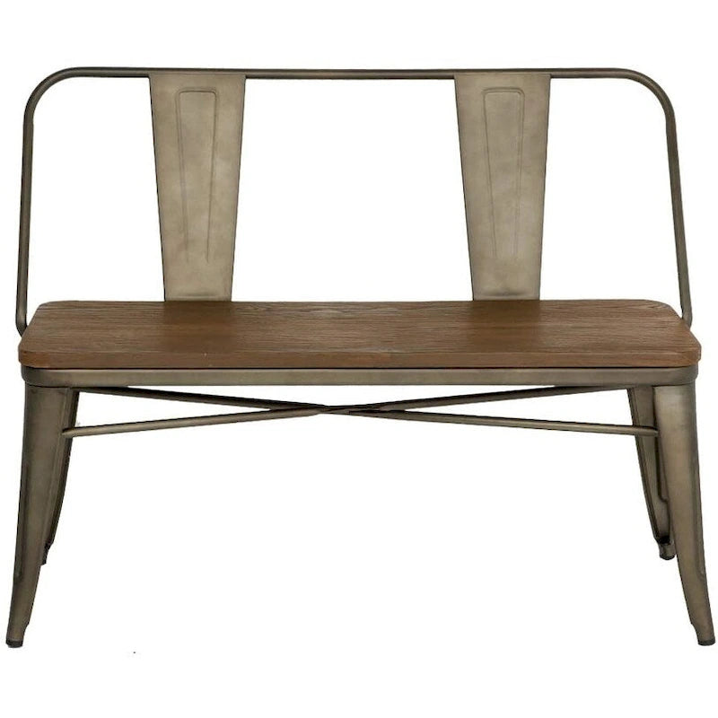 Banc de salle à manger, Banc d'entrée avec dossier, Banc de salle à manger en métal style ferme, Banc industriel du milieu du siècle pour 3 personnes, Assise en bois