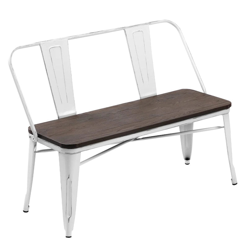 Banc de salle à manger, Banc d'entrée avec dossier, Banc de salle à manger en métal style ferme, Banc industriel du milieu du siècle pour 3 personnes, Assise en bois