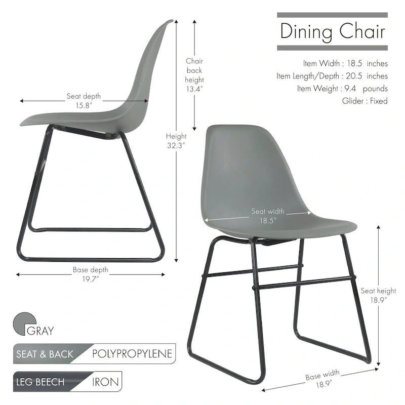 Chaises de salle à manger sans accoudoirs modernes avec pieds en fer (Lot de 2)