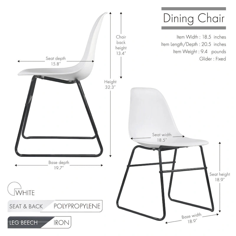Chaises de salle à manger sans accoudoirs modernes avec pieds en fer (Lot de 2)