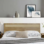 Oak Finish Manufactured Wood with Natural Rattan Top Headboard, King or Queen