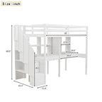 Cadre de lit mezzanine simple avec escalier de rangement, deux bureaux et étagères, gris