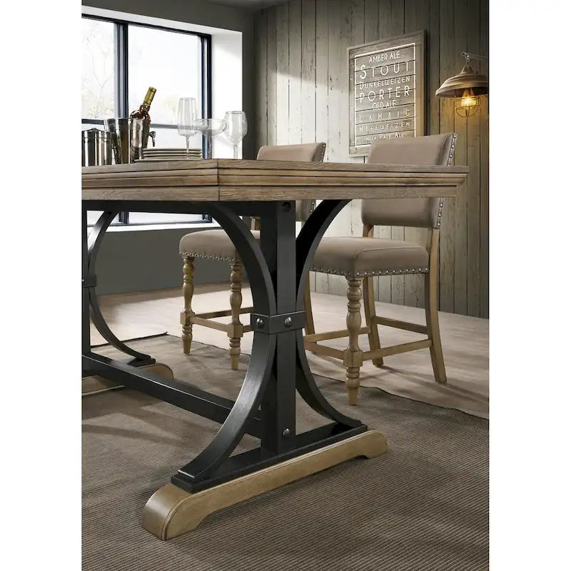 Table à hauteur de comptoir Roundhill Furniture Birmingham avec clous décoratifs et finition Driftwood