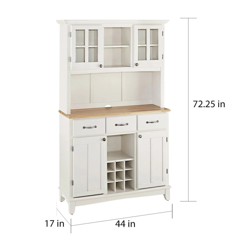 Vaisselier Buffet de Buffets blanc cassé avec surmeuble et plateau en bois