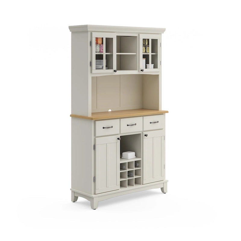 Vaisselier Buffet de Buffets blanc cassé avec surmeuble et plateau en bois