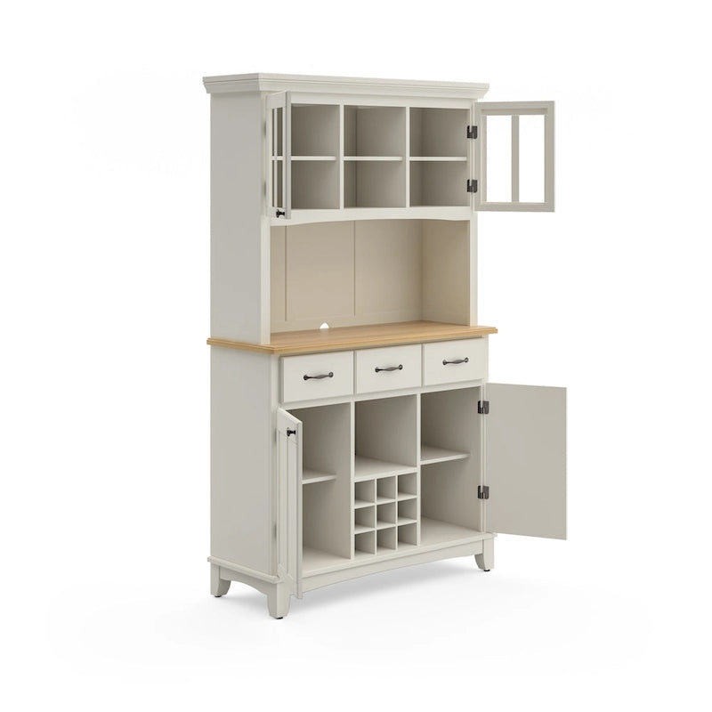 Vaisselier Buffet de Buffets blanc cassé avec surmeuble et plateau en bois