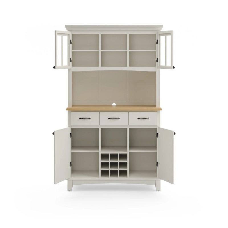 Vaisselier Buffet de Buffets blanc cassé avec surmeuble et plateau en bois