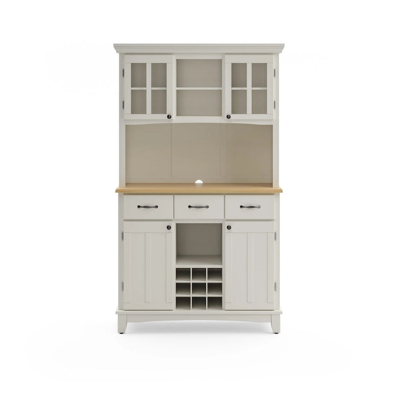 Vaisselier Buffet de Buffets blanc cassé avec surmeuble et plateau en bois