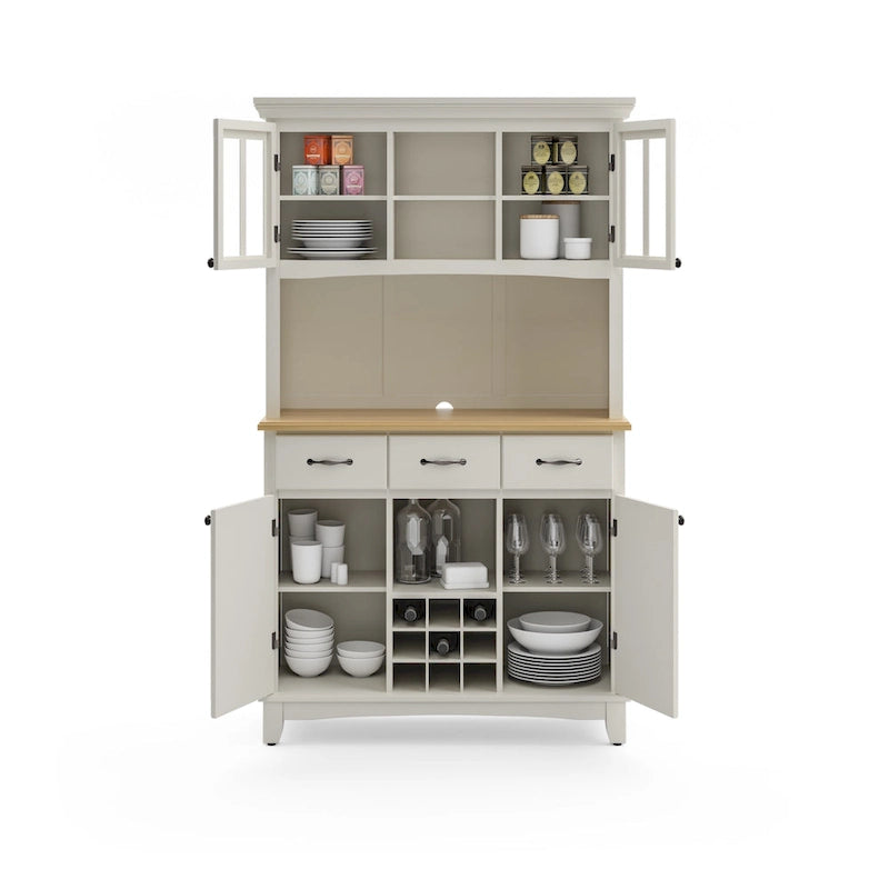 Vaisselier Buffet de Buffets blanc cassé avec surmeuble et plateau en bois