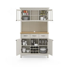 Vaisselier Buffet de Buffets blanc cassé avec surmeuble et plateau en bois