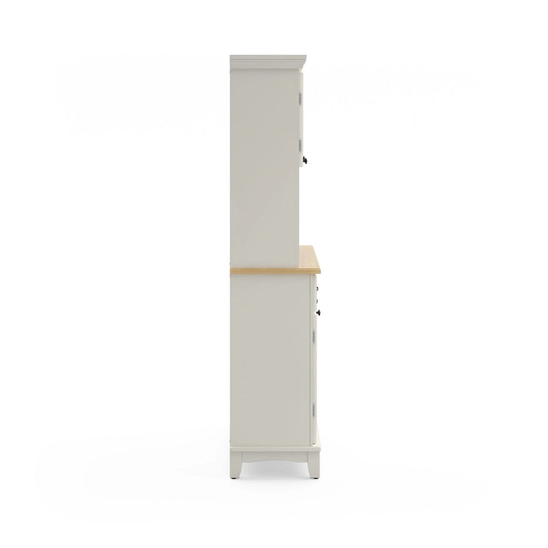 Vaisselier Buffet de Buffets blanc cassé avec surmeuble et plateau en bois