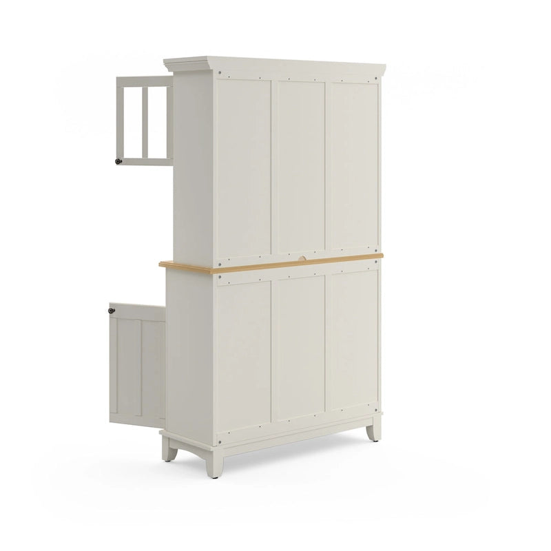 Vaisselier Buffet de Buffets blanc cassé avec surmeuble et plateau en bois