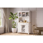 Vaisselier Buffet de Buffets blanc cassé avec surmeuble et plateau en bois