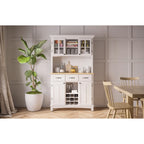 Vaisselier Buffet de Buffets blanc cassé avec surmeuble et plateau en bois