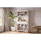 Vaisselier Buffet de Buffets blanc cassé avec surmeuble et plateau en bois