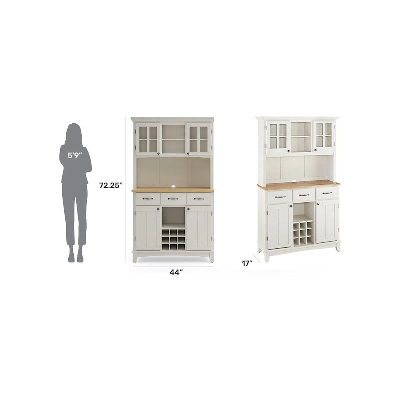 Vaisselier Buffet de Buffets blanc cassé avec surmeuble et plateau en bois